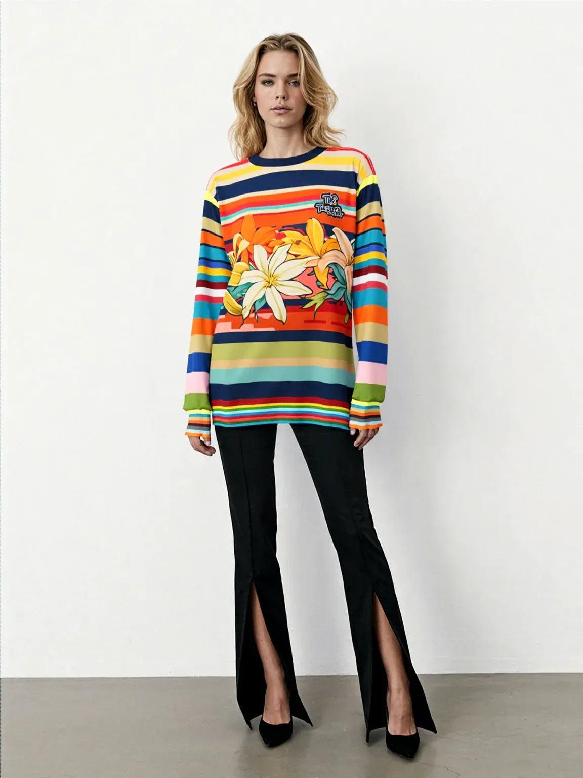 Retro Hawaiian Plumeria Rugby Stripe Unisex Sweatshirt (Gold Label)