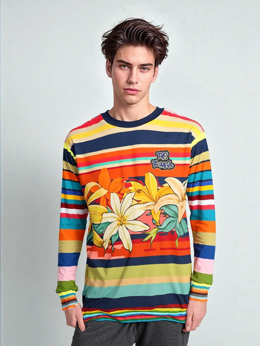 Retro Hawaiian Plumeria Rugby Stripe Unisex Sweatshirt (Gold Label)