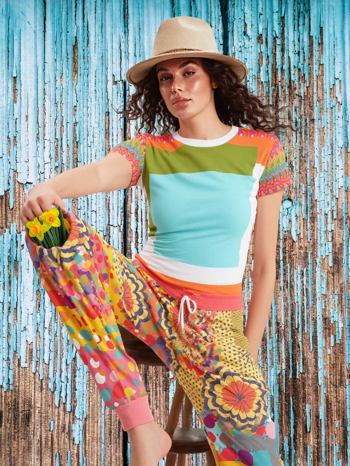 Tangerine Me Up Square Geometric Print Colorful AOP Women&