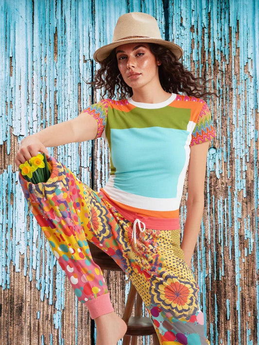 Tangerine Me Up Square Geometric Print Colorful AOP Women's Tee
