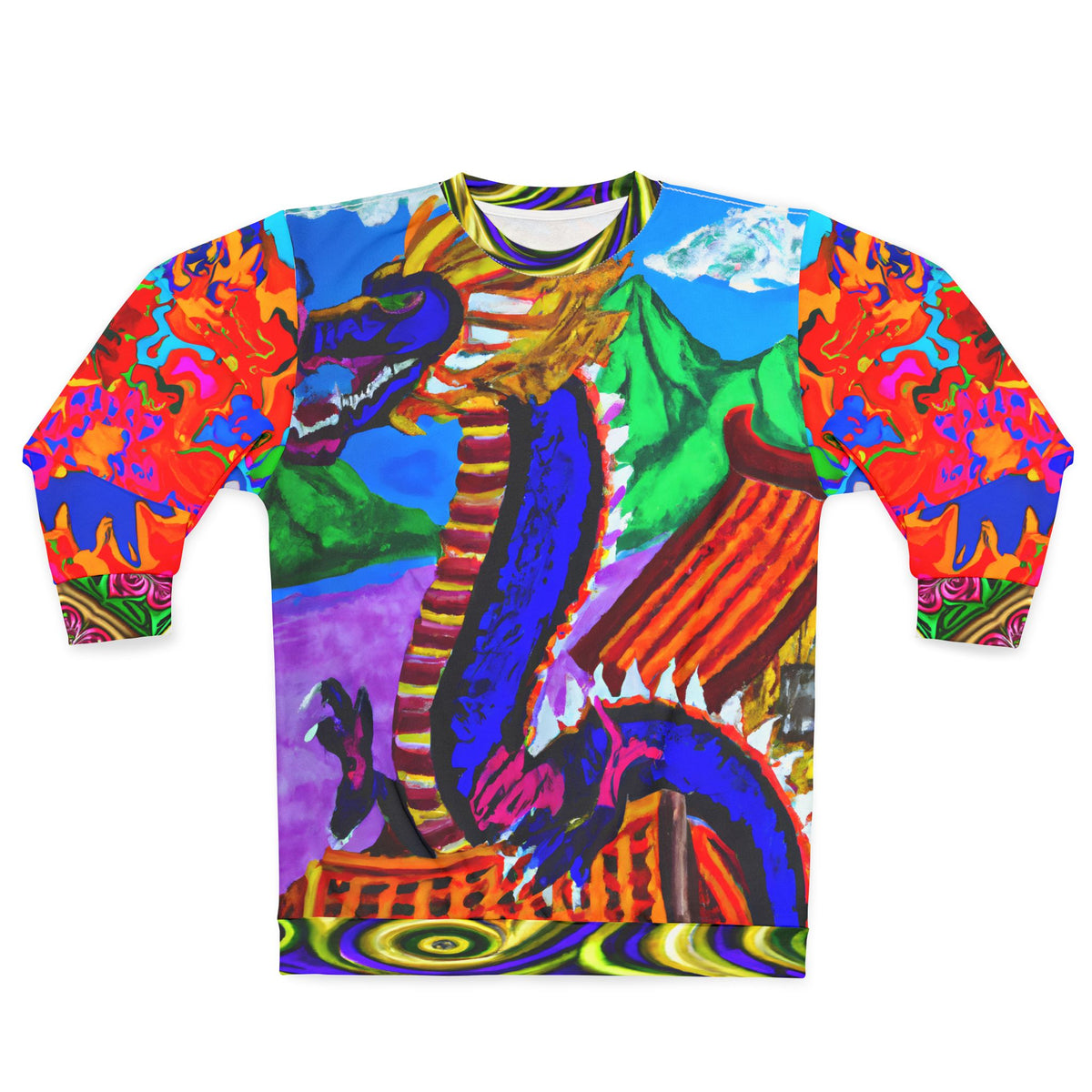 Dragon Temple Asian Art Unisex Sweatshirt (Gold Label)