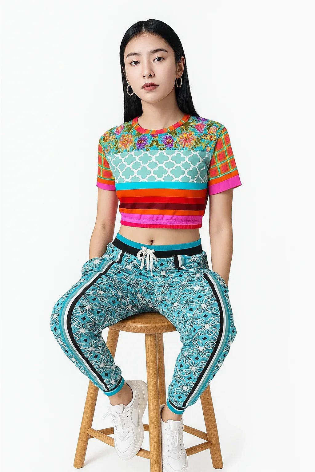 Blue Daisy Hippie Stripe Eco-Poly Unisex Joggers