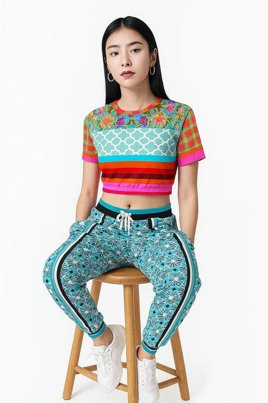 Blue Daisy Hippie Stripe Eco-Poly Unisex Joggers