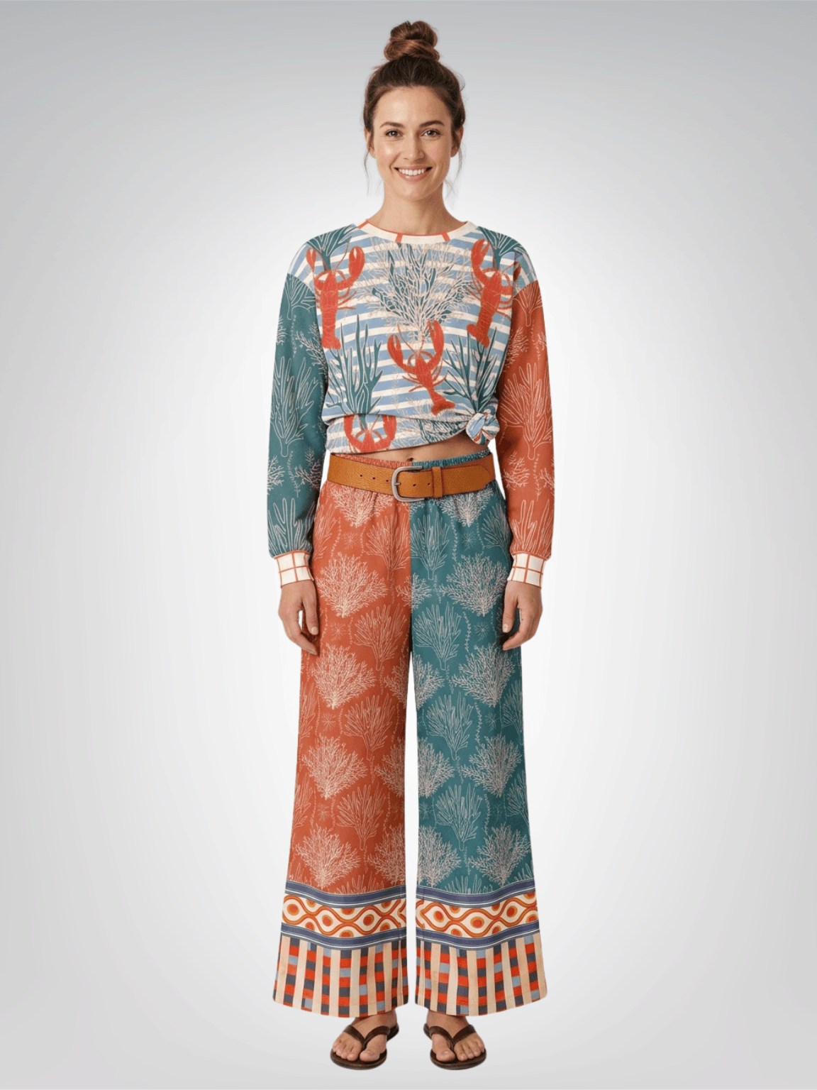 Rock Lobster Sea Fan Coral Garden Colorblock Eco-Poly Wide Leg Pants