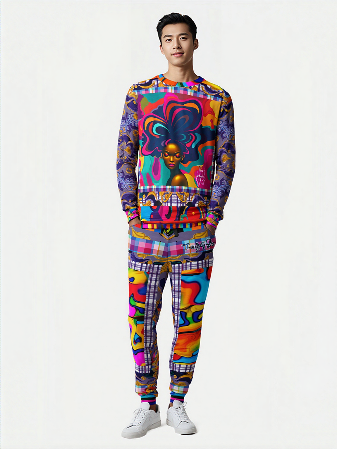 Roxbury Bouffant Girl Eclectic Swirl Plaid Eco-Poly Unisex Joggers