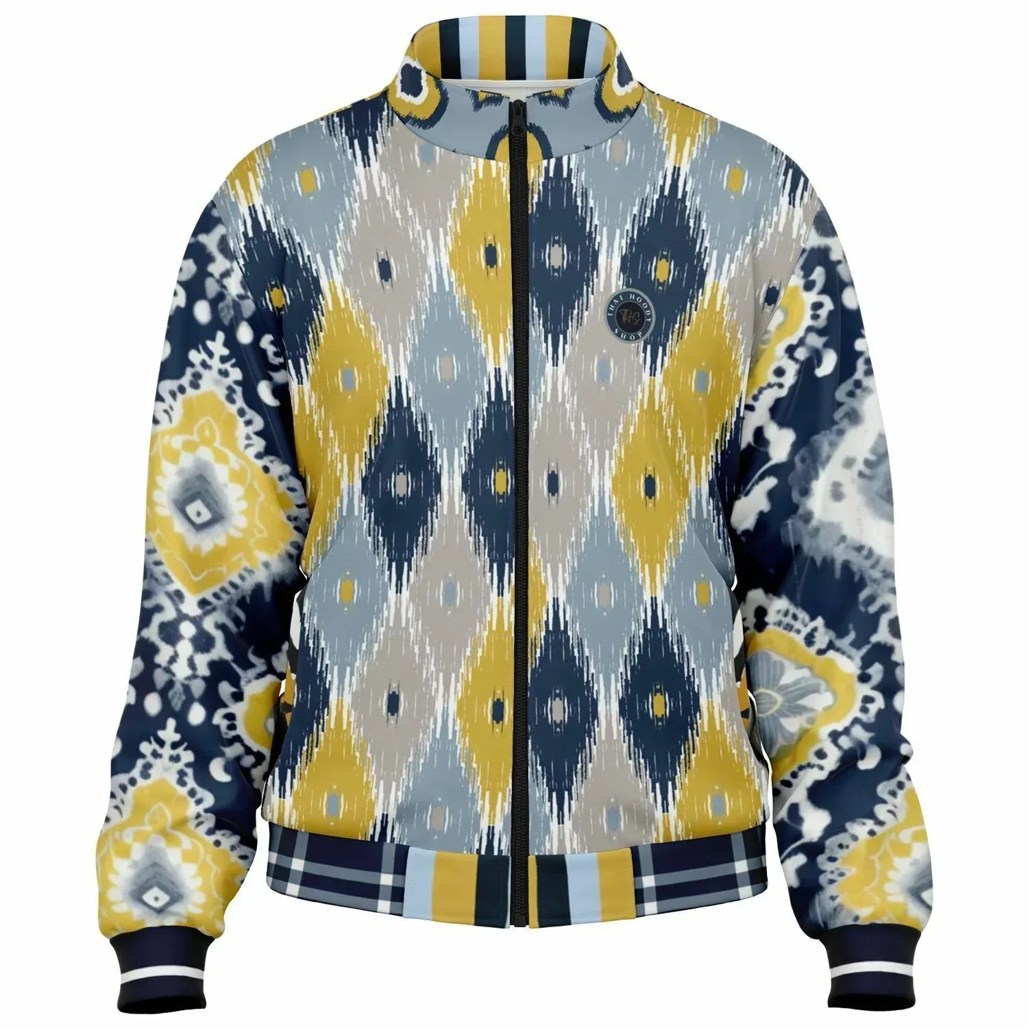 Royal Navy and Yellow Indian Batik Eco-Poly Unisex Track Jacket