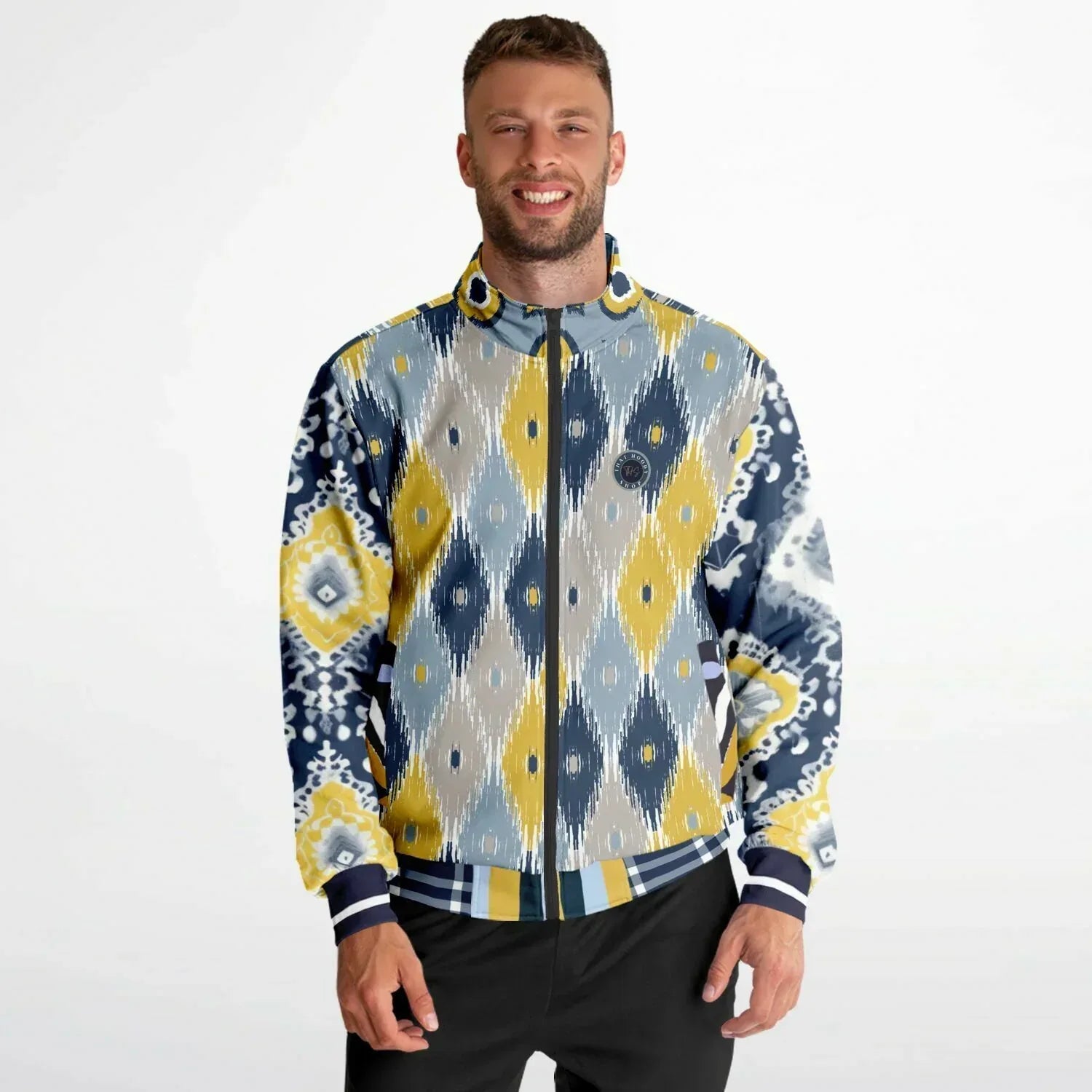 Royal Navy and Yellow Indian Batik Eco-Poly Unisex Track Jacket