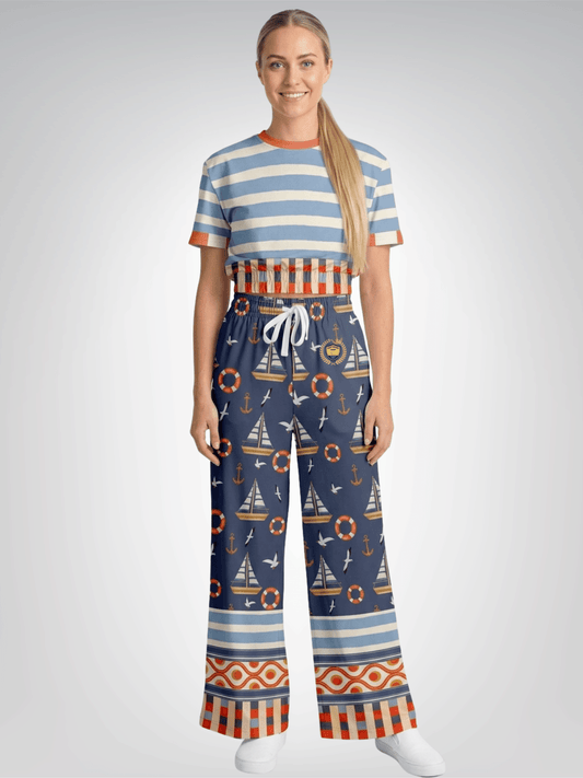 Sail Away Coastal Regatta Stripe Eco-Poly Short Sleeve Cropped Pullover