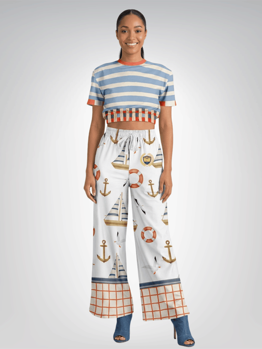 Sail Away Seaside Coastal Regatta Eco-Poly Wide Leg Pants