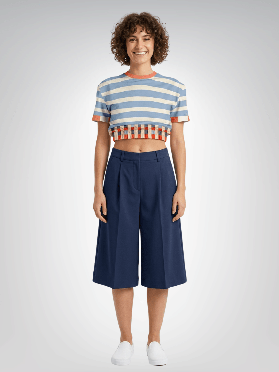 Sail Away Coastal Regatta Stripe Eco-Poly Short Sleeve Cropped Pullover