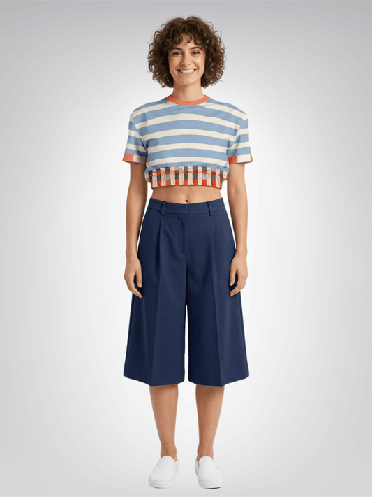 Sail Away Coastal Regatta Stripe Eco-Poly Short Sleeve Cropped Pullover