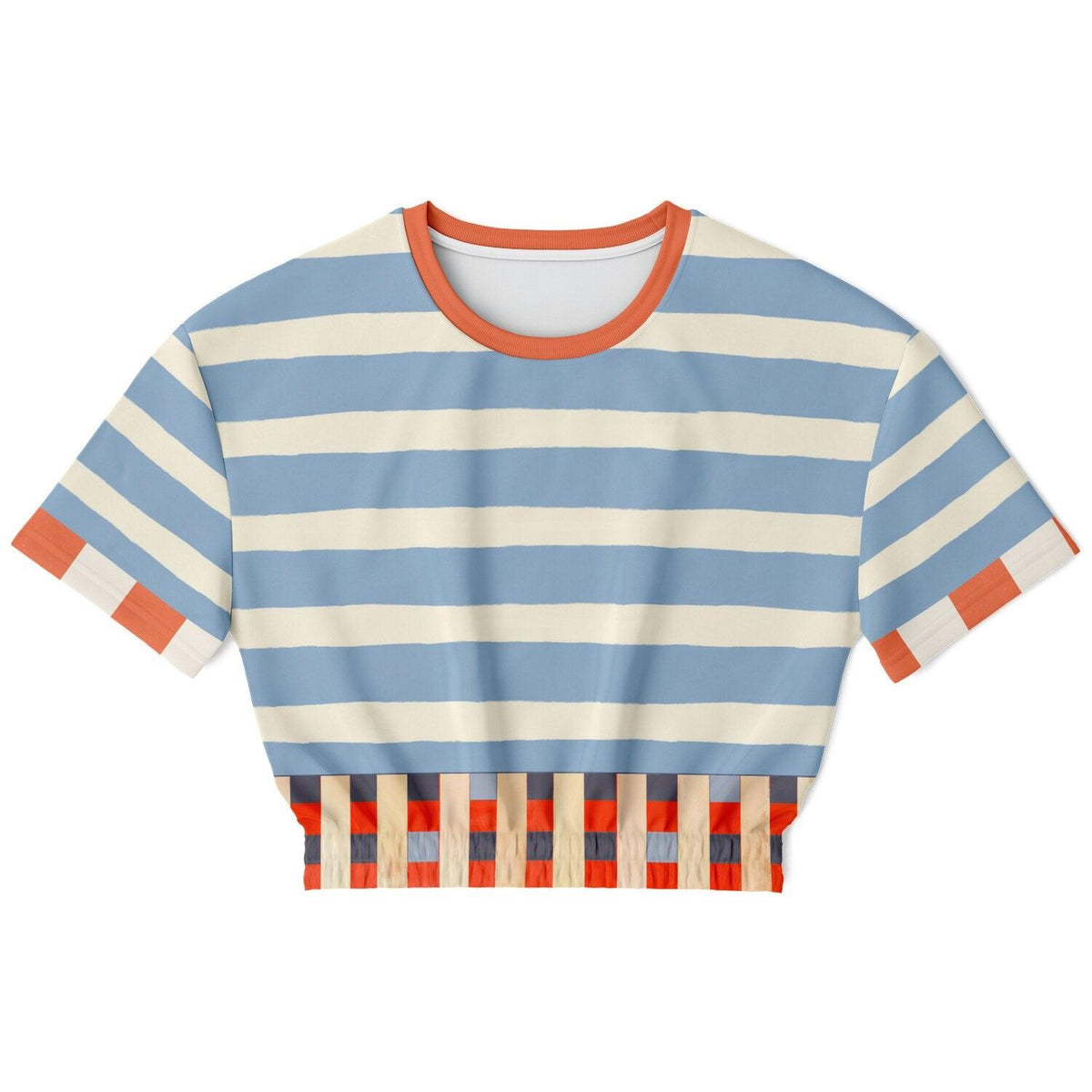 Sail Away Coastal Regatta Stripe Eco-Poly Short Sleeve Cropped Pullover