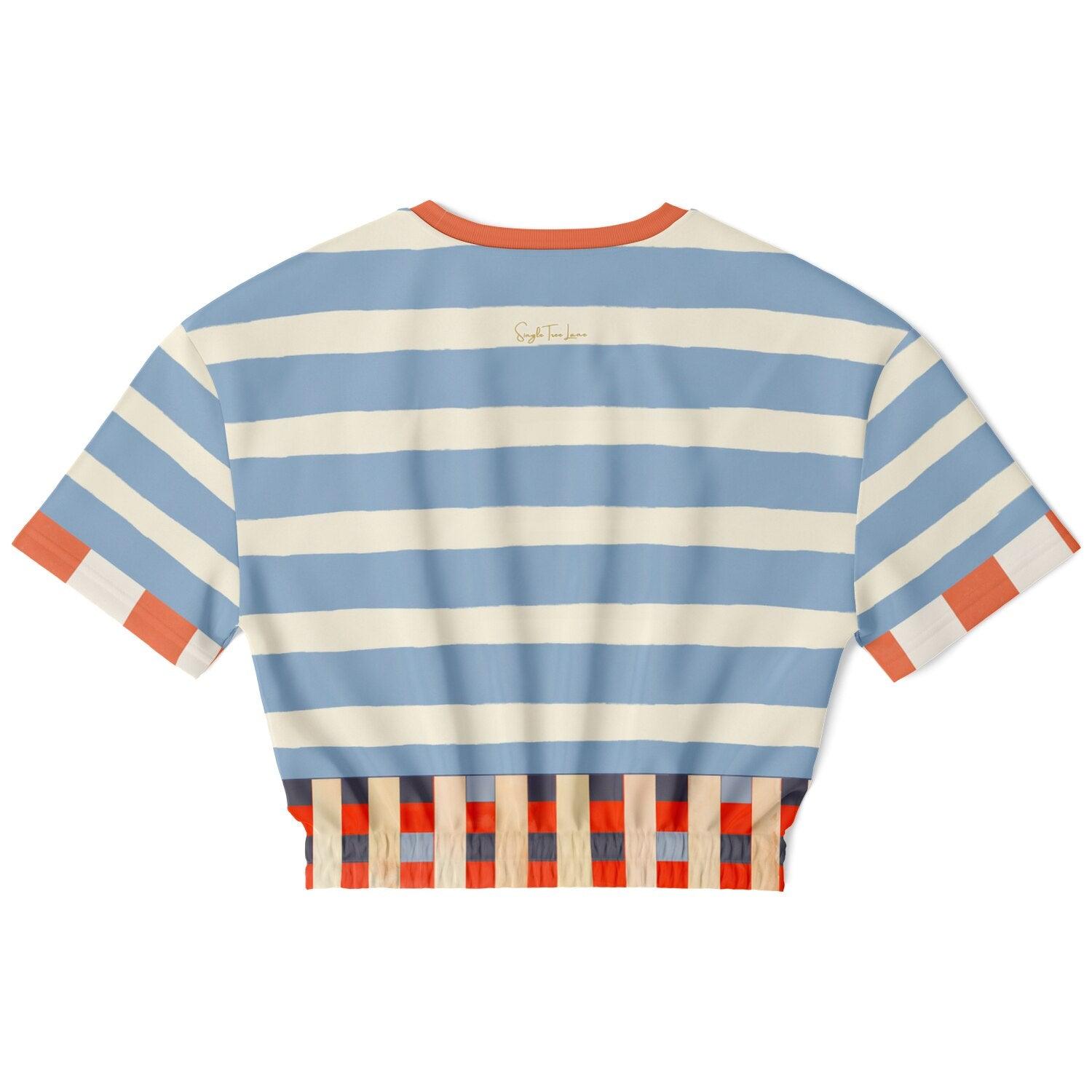 Sail Away Coastal Regatta Stripe Eco-Poly Short Sleeve Cropped Pullover