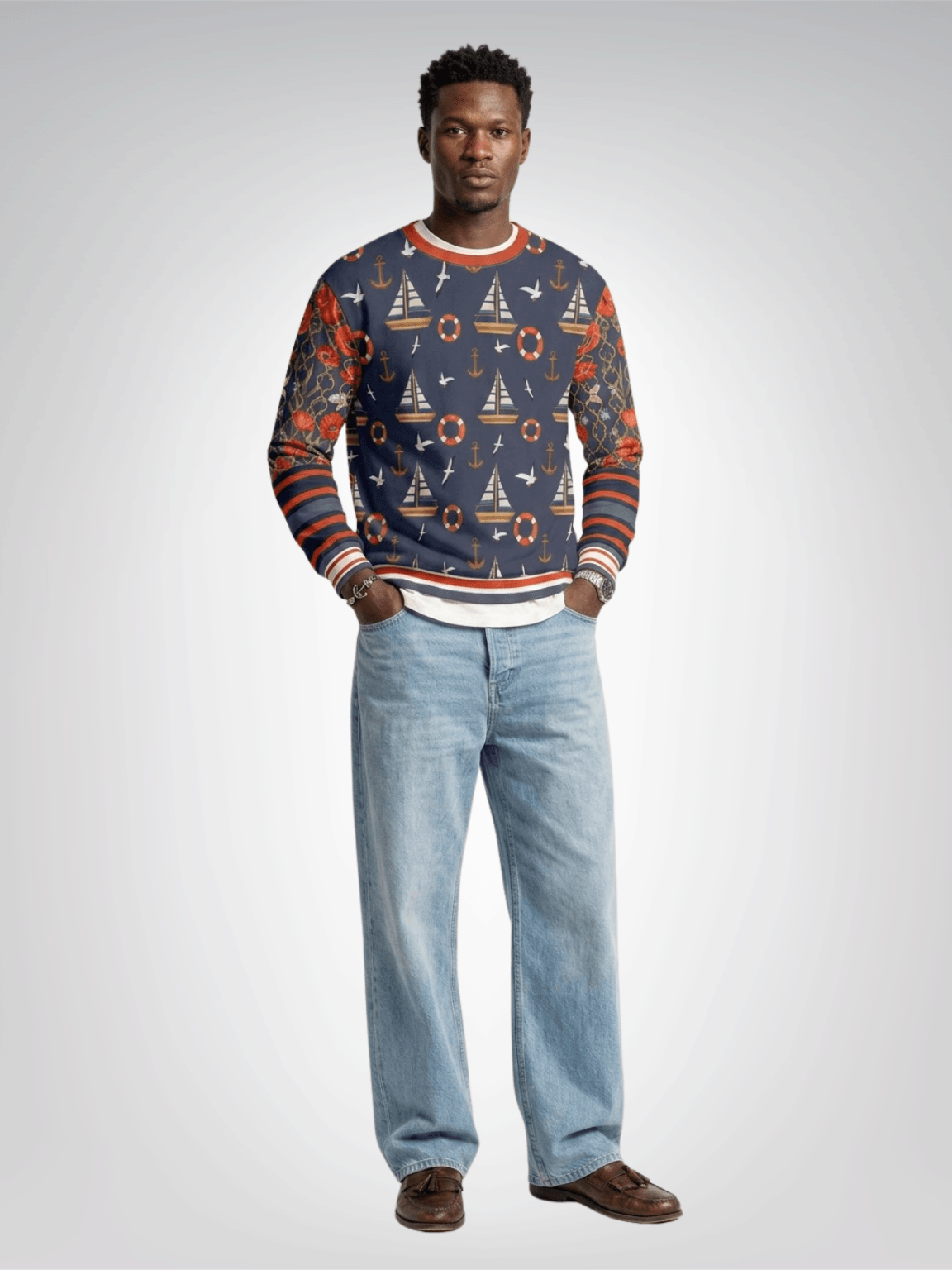 Sail Away in Denim Floral Trellis Unisex Sweatshirt (Gold Label)