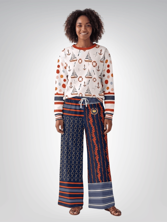 Sail Away Laurel Trellis Duo in Blue Eco-Poly Wide Leg Pants