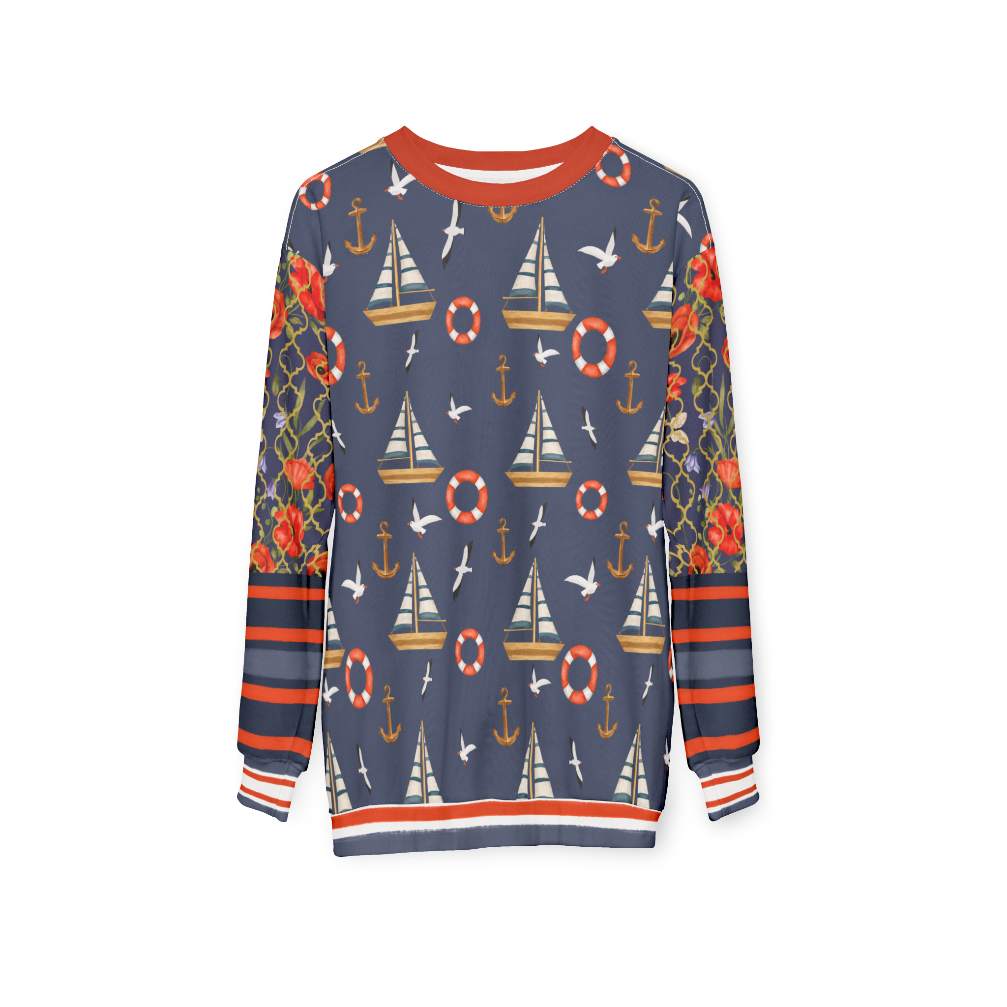 Sail Away in Denim Floral Trellis Unisex Sweatshirt (Gold Label)