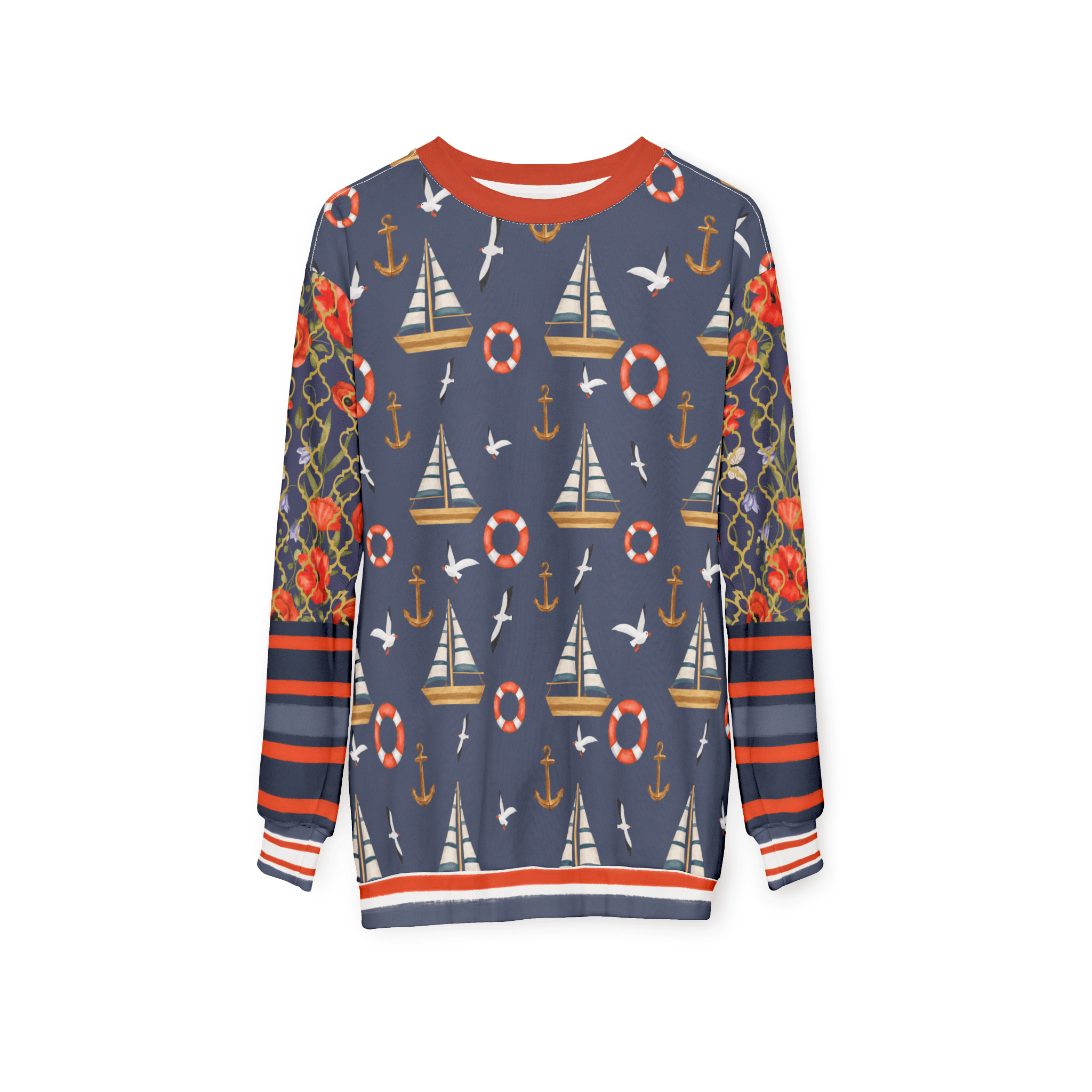 Sail Away in Denim Floral Trellis Unisex Sweatshirt (Gold Label)