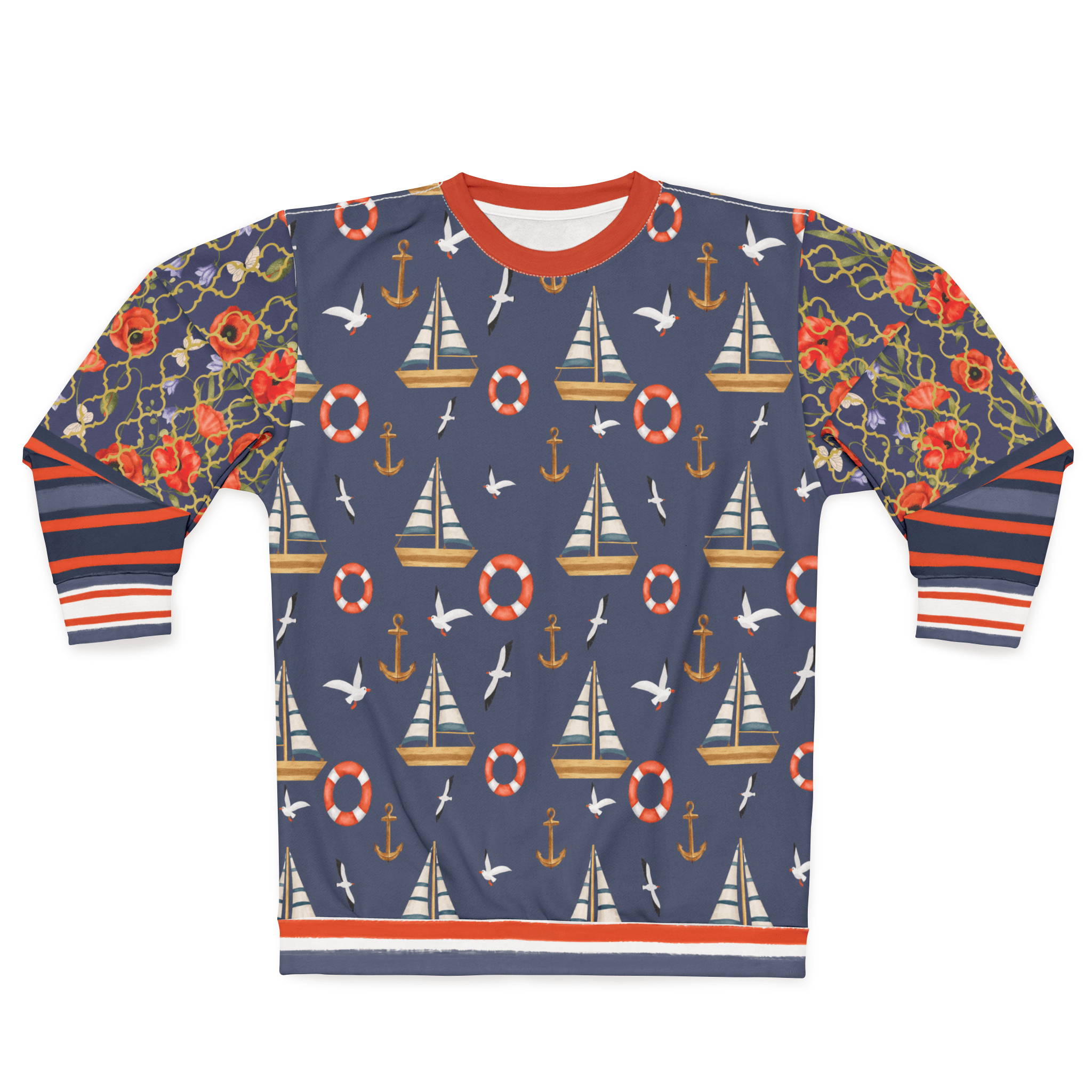 Sail Away in Denim Floral Trellis Unisex Sweatshirt (Gold Label)