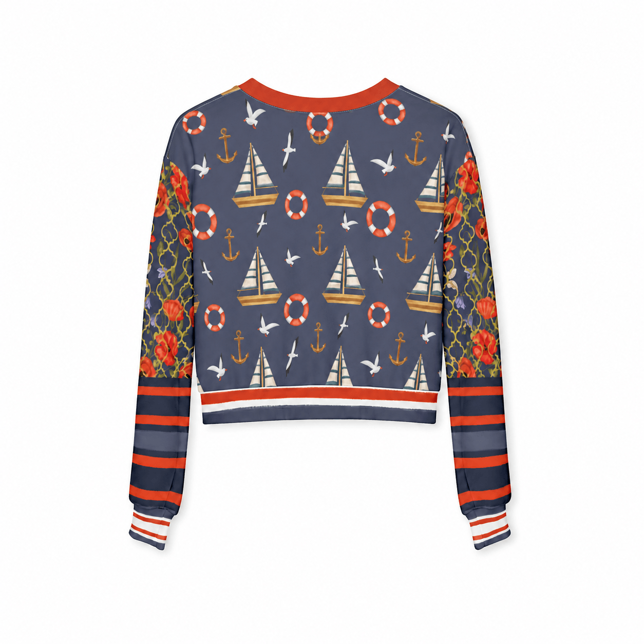 Sail Away in Denim Floral Trellis Cropped Sweatshirt (Gold Label)