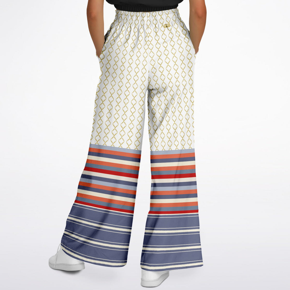 Sail Away Golden Trefoil in White Eco-Poly Wide Leg Pants