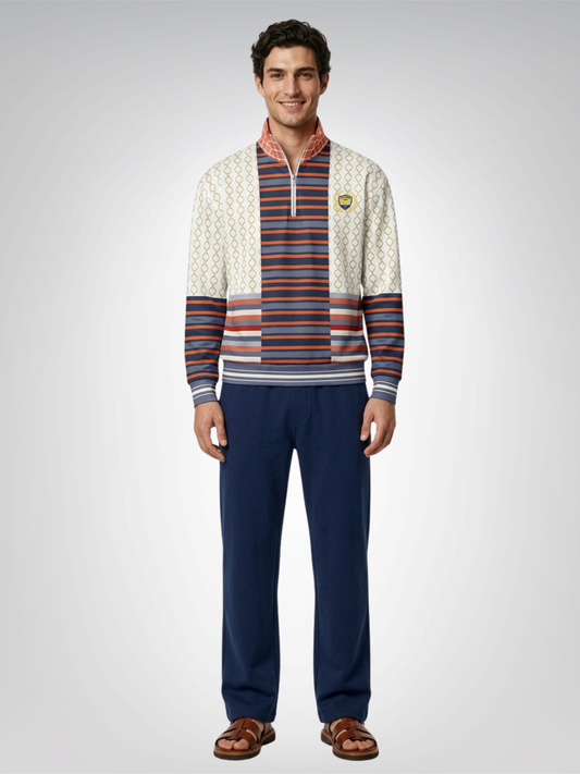Sail Away Golden Trefoil in White Heavyweight Oversized Quarter Zip Sweatshirt