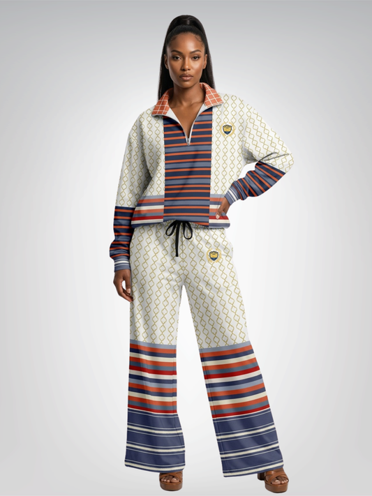 Sail Away Golden Trefoil in White Eco-Poly Wide Leg Pants