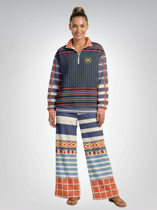 Sail Away Golden Trefoil in Blue Heavyweight Oversized Quarter Zip Sweatshirt