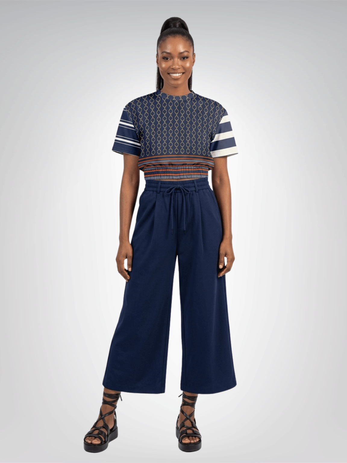 Sail Away in Golden Trefoil Eco-Poly Short Sleeve Cropped Pullover