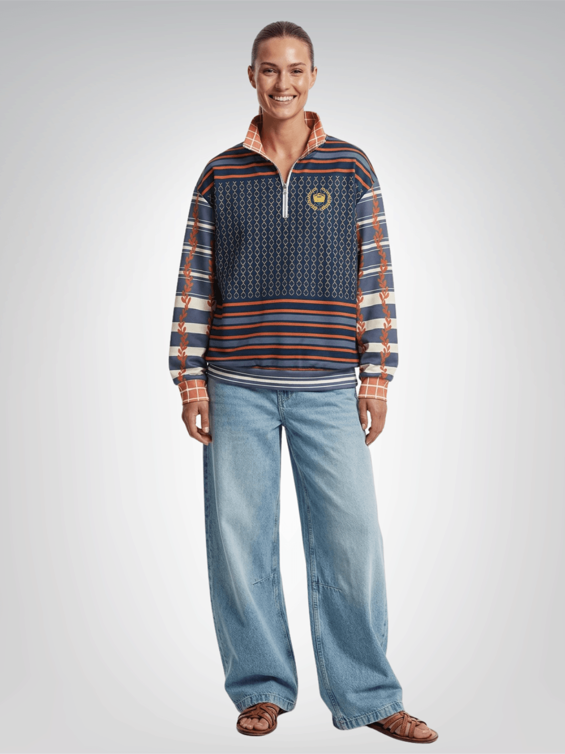Sail Away Golden Trefoil in Blue Heavyweight Oversized Quarter Zip Sweatshirt