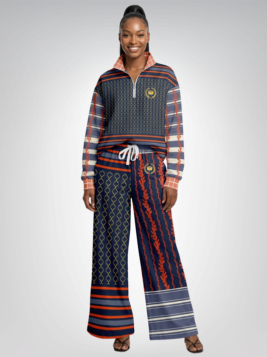 Sail Away Laurel Trellis Duo in Blue Eco-Poly Wide Leg Pants