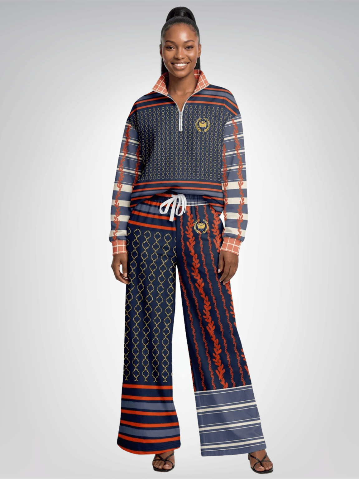 Sail Away Golden Trefoil in Blue Heavyweight Oversized Quarter Zip Sweatshirt