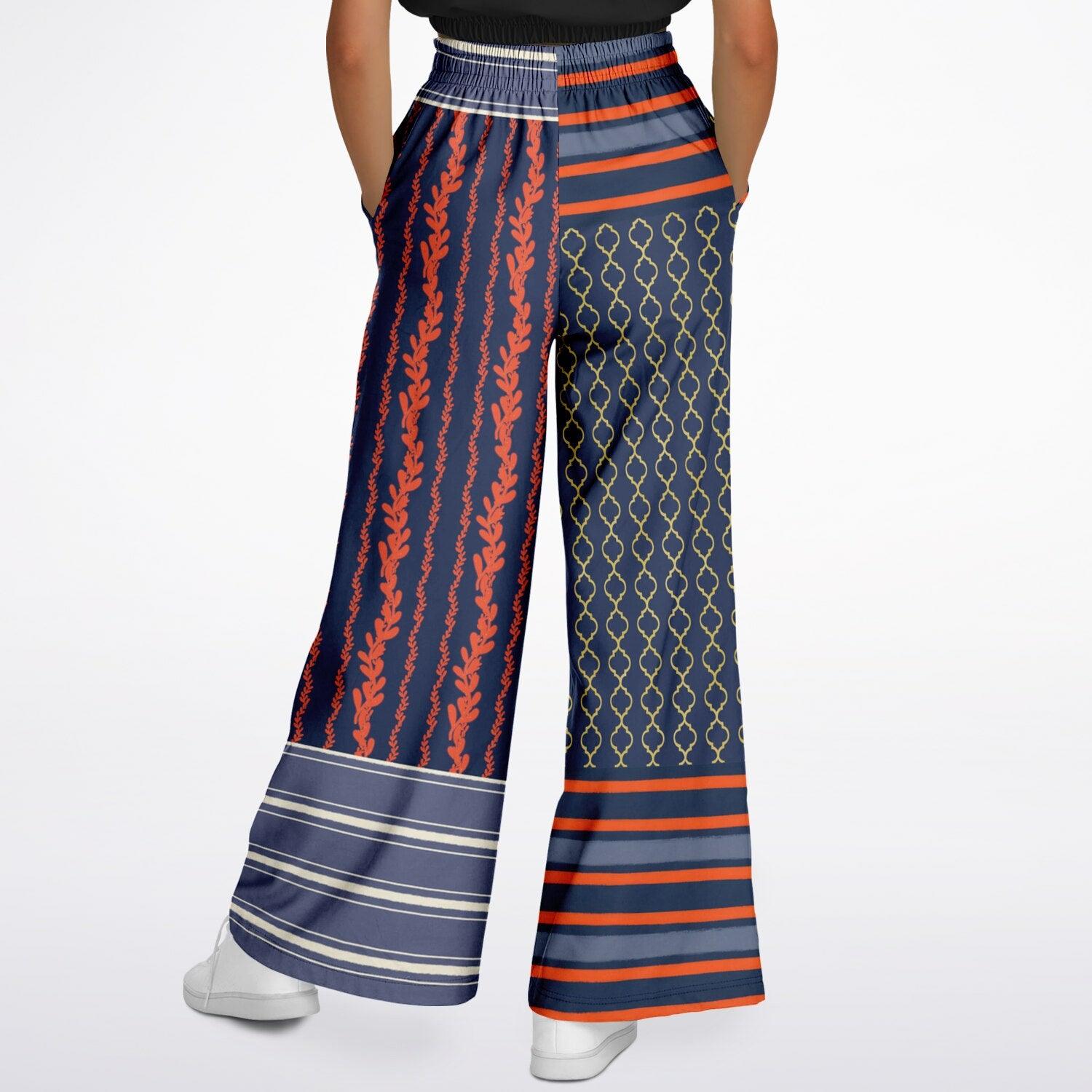Sail Away Laurel Trellis Duo in Blue Eco-Poly Wide Leg Pants