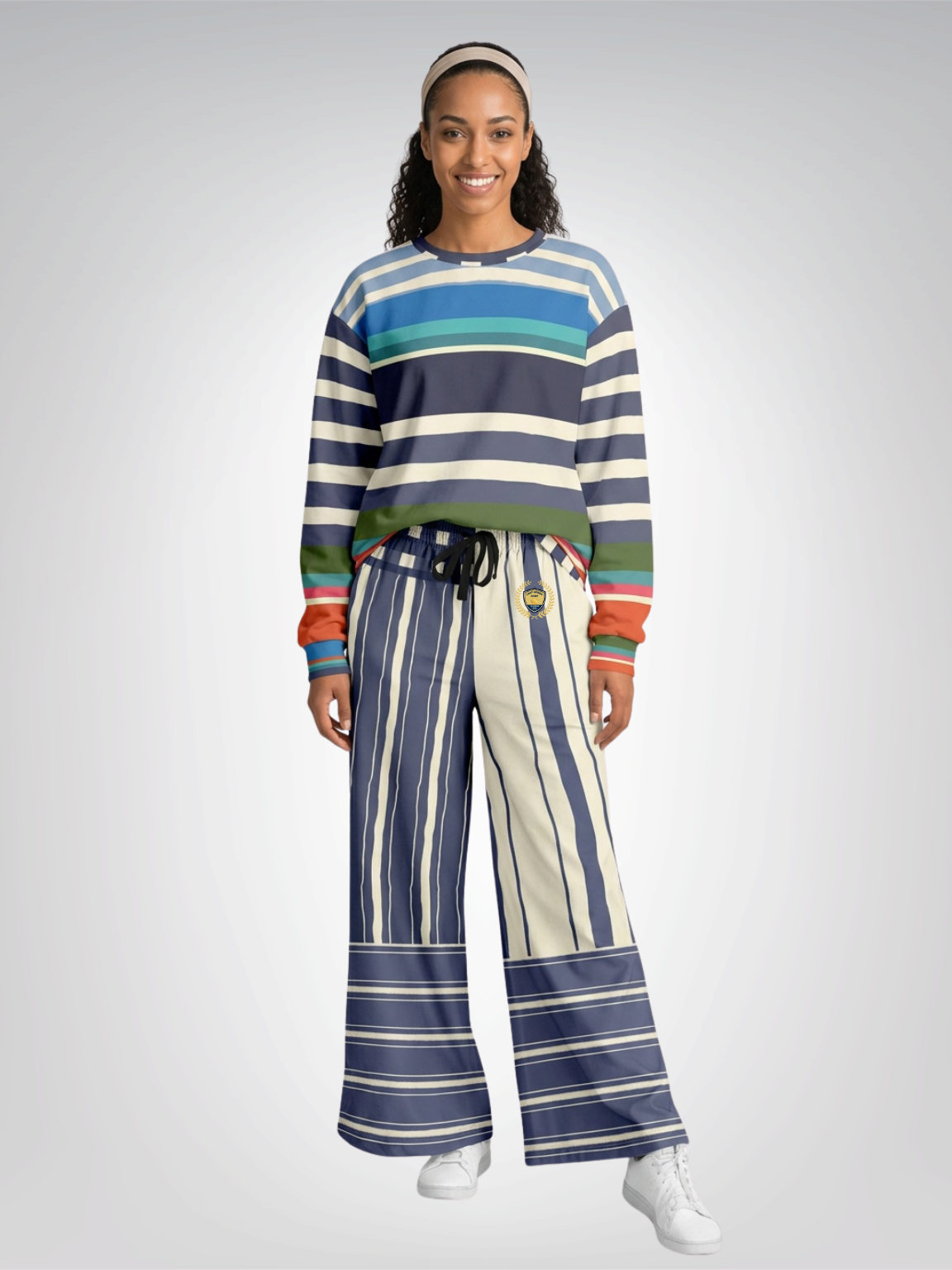 Sail Away Harborline Mix Stripe Eco-Poly Wide Leg Pants