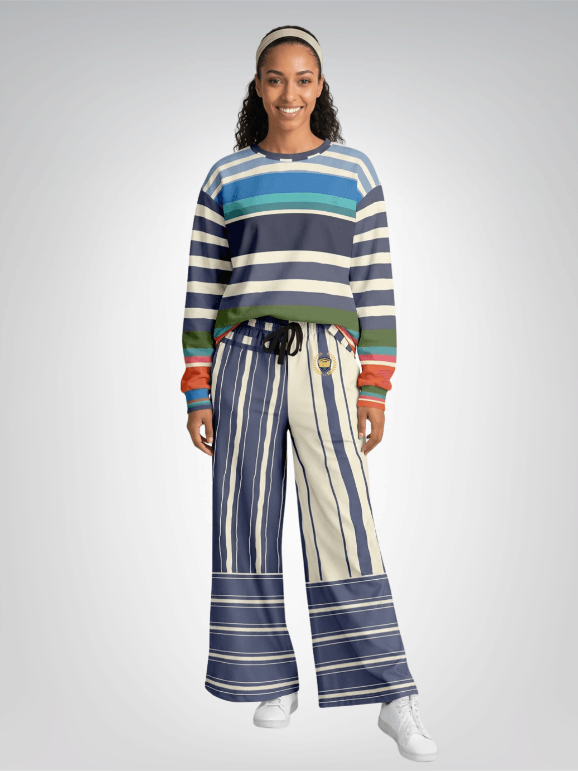 Sail Away Harborline Mix Stripe Eco-Poly Wide Leg Pants