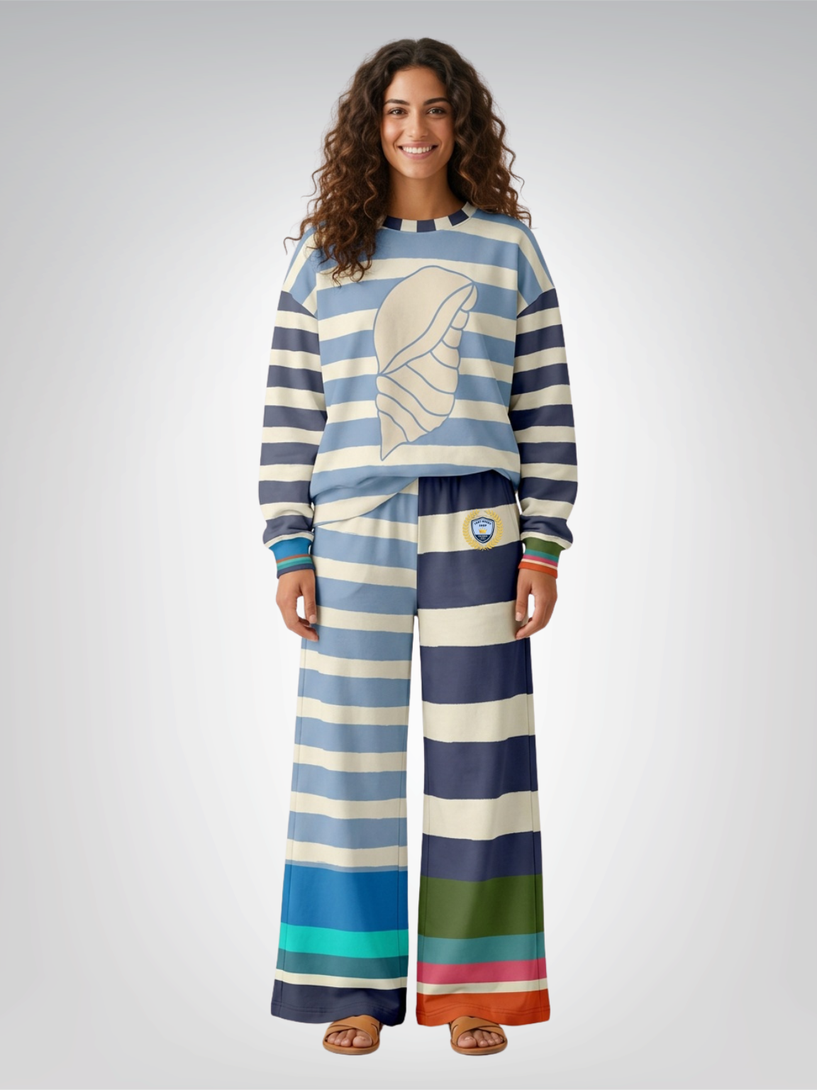 Sail Away Regatta Rugby Stripe Eco-Poly Wide Leg Pants