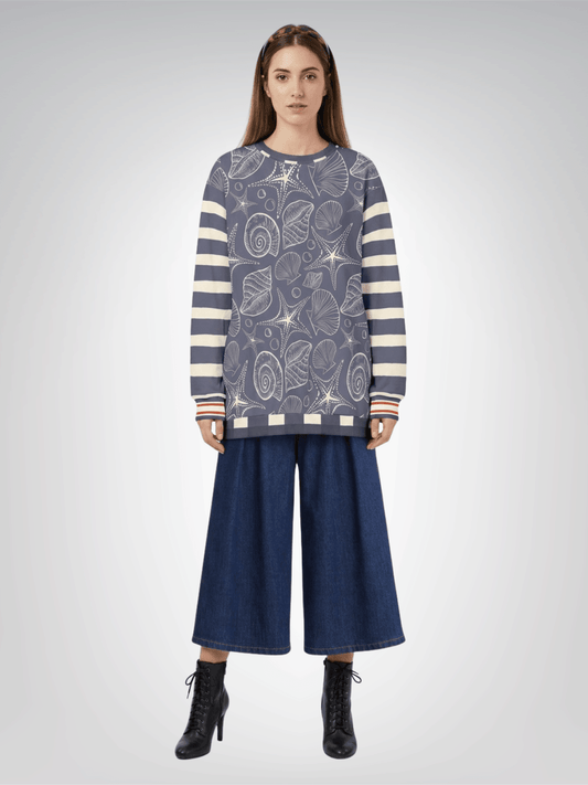 Sail Away Seashell Sketch in Blue Unisex Sweatshirt (Gold Label)