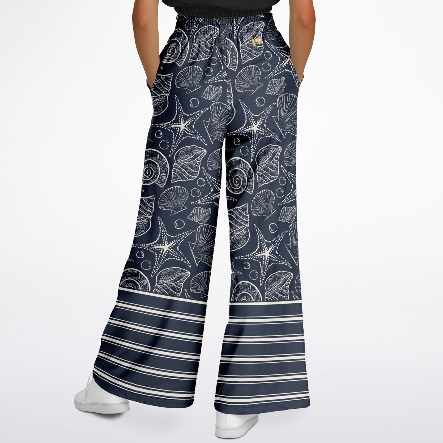 Sail Away Seashell Sketch in Midnight Eco-Poly Wide Leg Pants