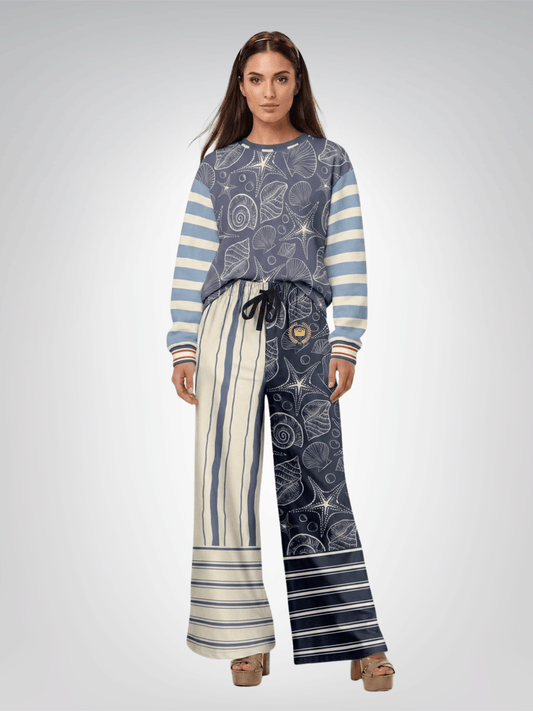 Sail Away Seashell Sketch Stripe Duo in Blue Unisex Sweatshirt (Gold Label)