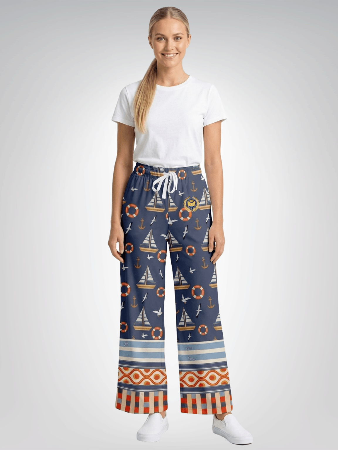 Sail Away Seaside Indigo Coastal Regatta Eco-Poly Wide Leg Pants