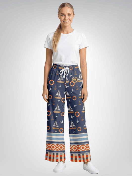 Sail Away Seaside Indigo Coastal Regatta Eco-Poly Wide Leg Pants
