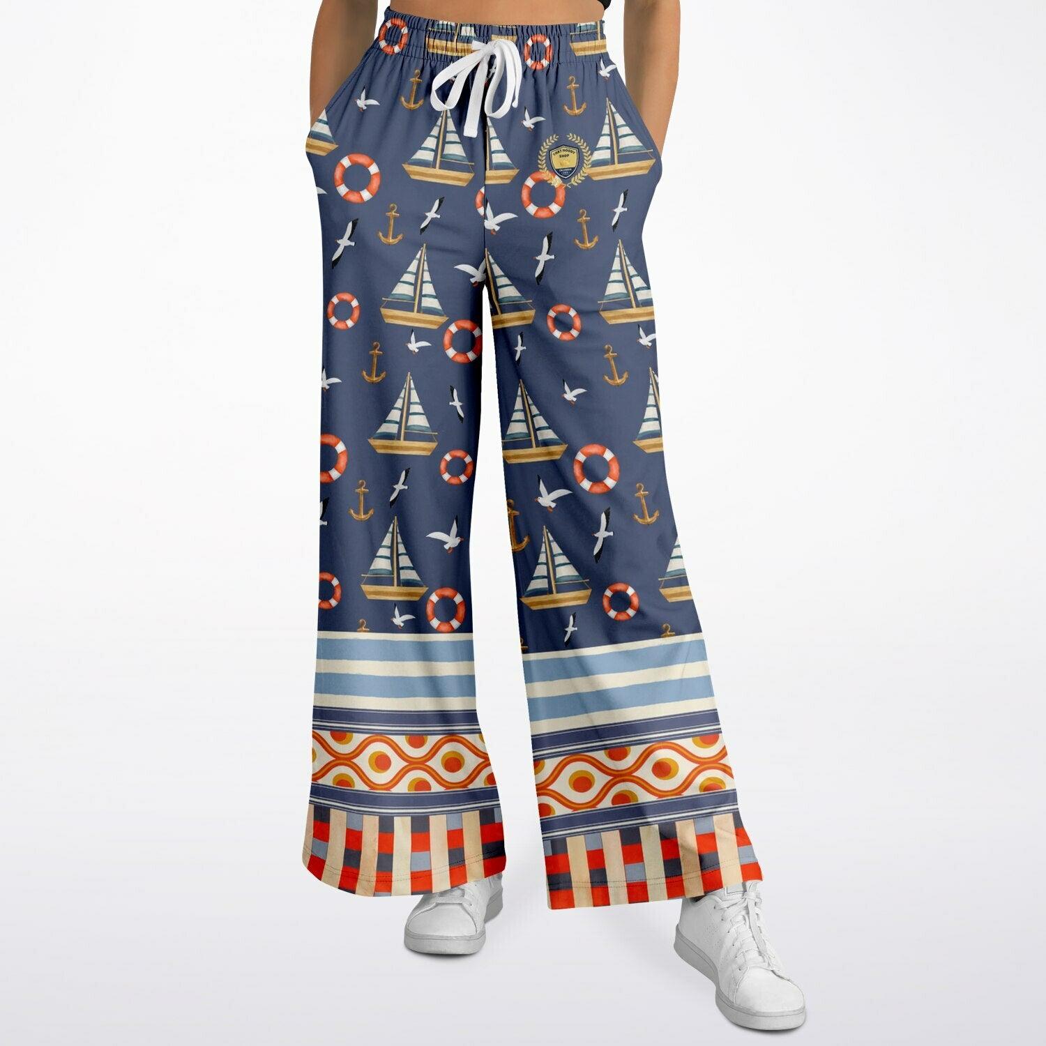 Sail Away Seaside Indigo Coastal Regatta Eco-Poly Wide Leg Pants