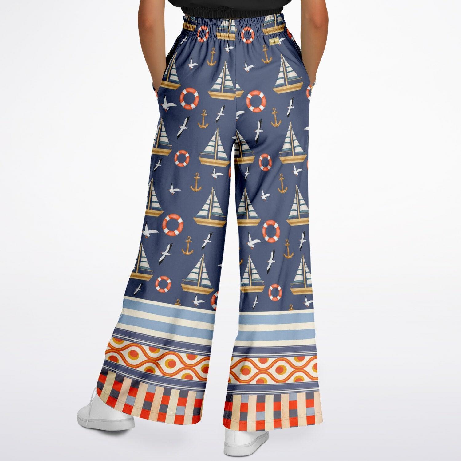 Sail Away Seaside Indigo Coastal Regatta Eco-Poly Wide Leg Pants
