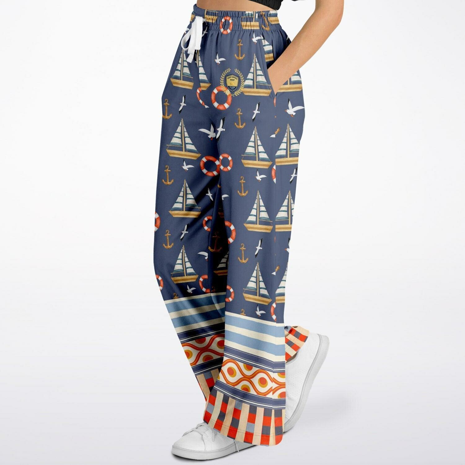 Sail Away Seaside Indigo Coastal Regatta Eco-Poly Wide Leg Pants