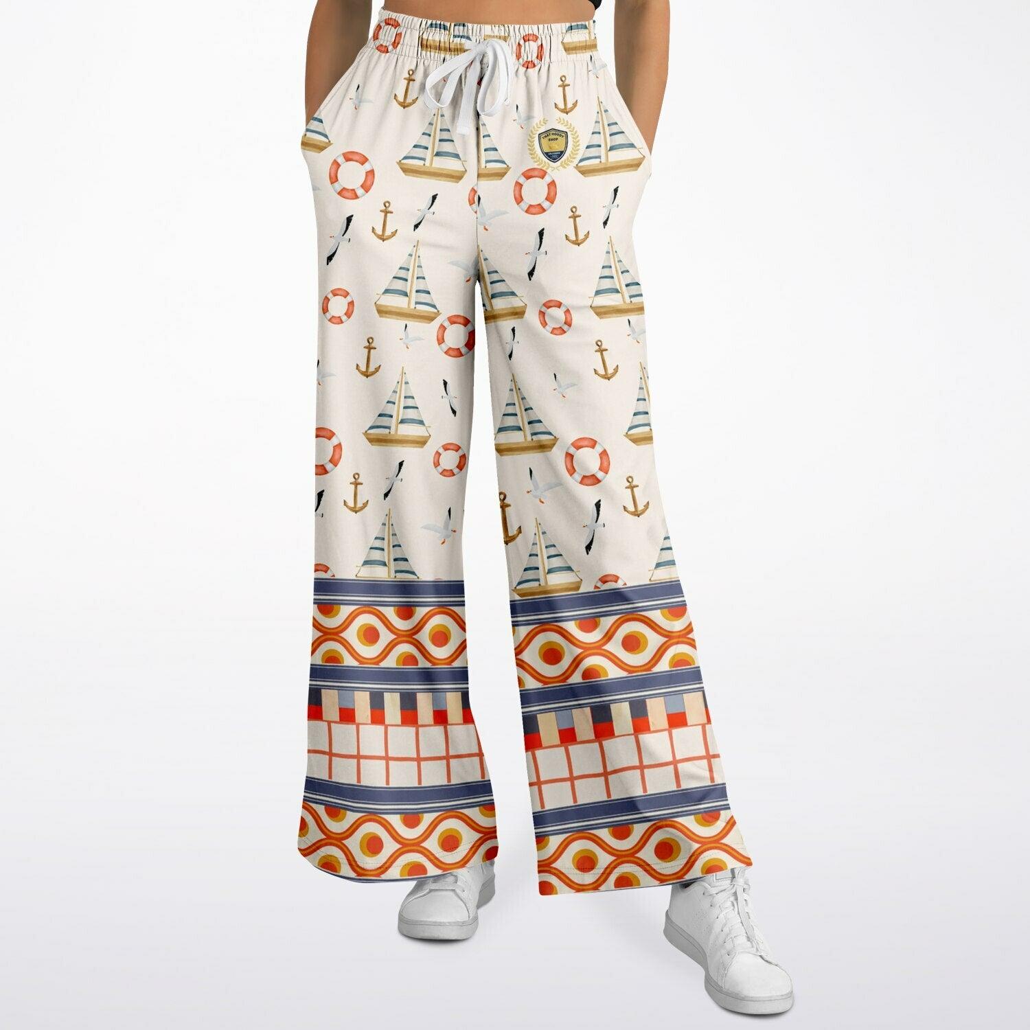 Sail Away Seaside Sandbar Coastal Regatta Eco-Poly Wide Leg Pants
