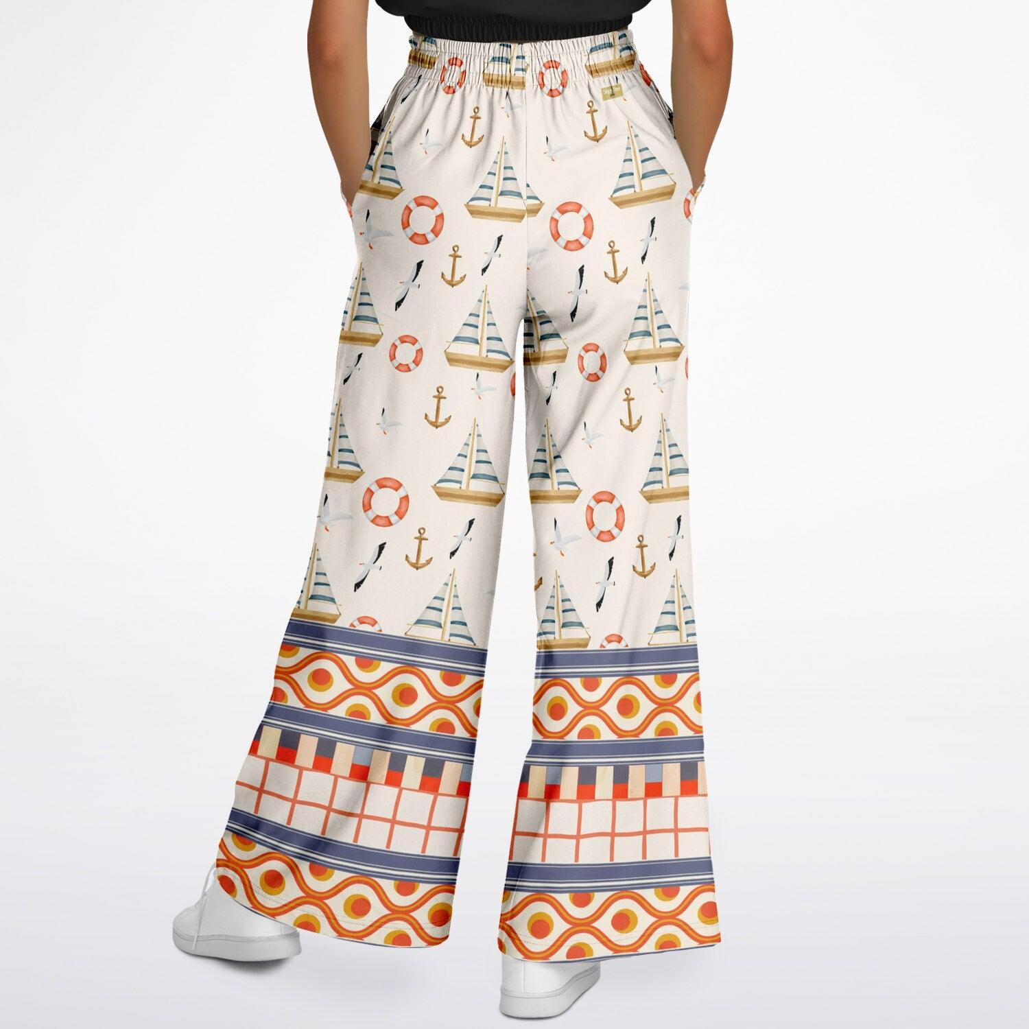 Sail Away Seaside Sandbar Coastal Regatta Eco-Poly Wide Leg Pants