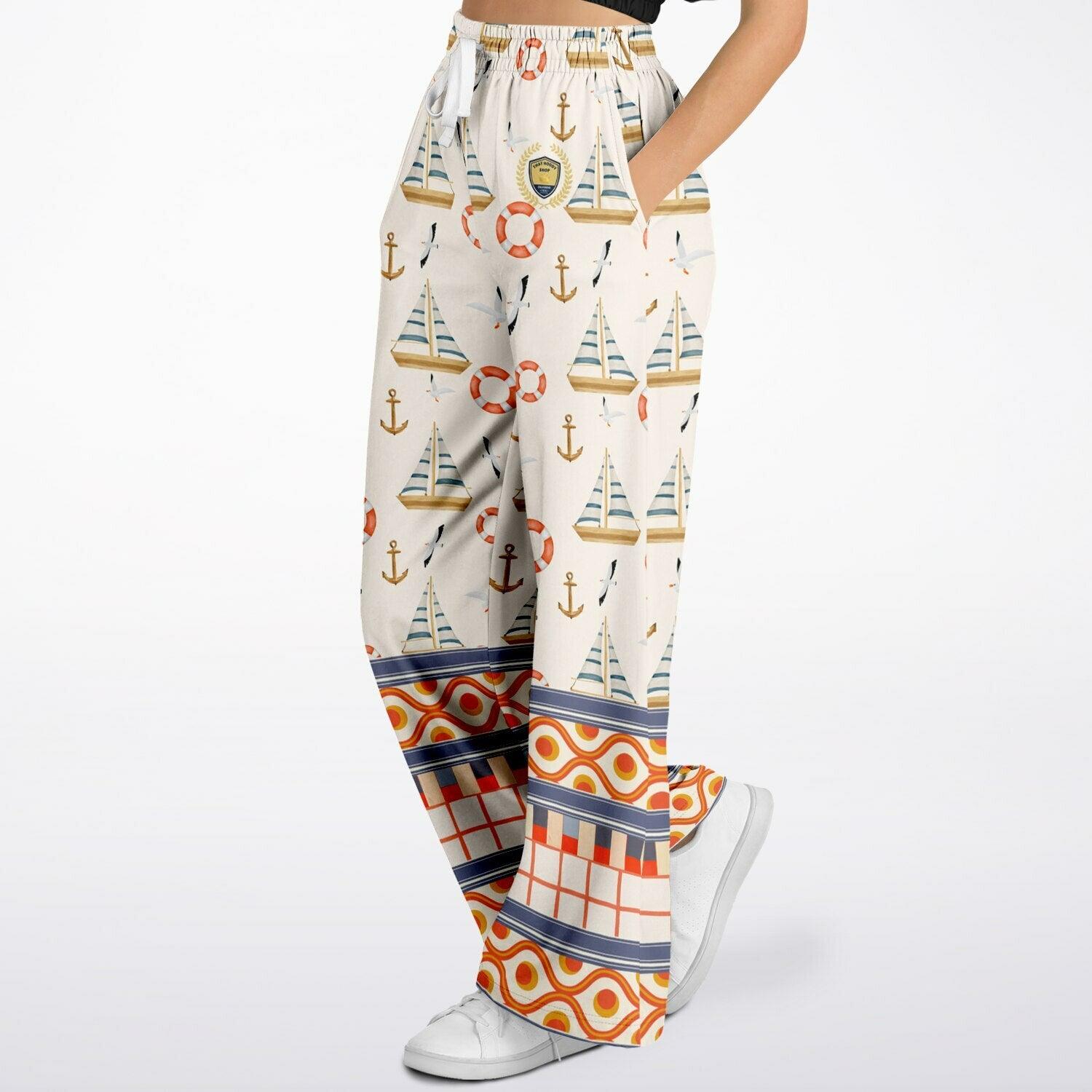 Sail Away Seaside Sandbar Coastal Regatta Eco-Poly Wide Leg Pants