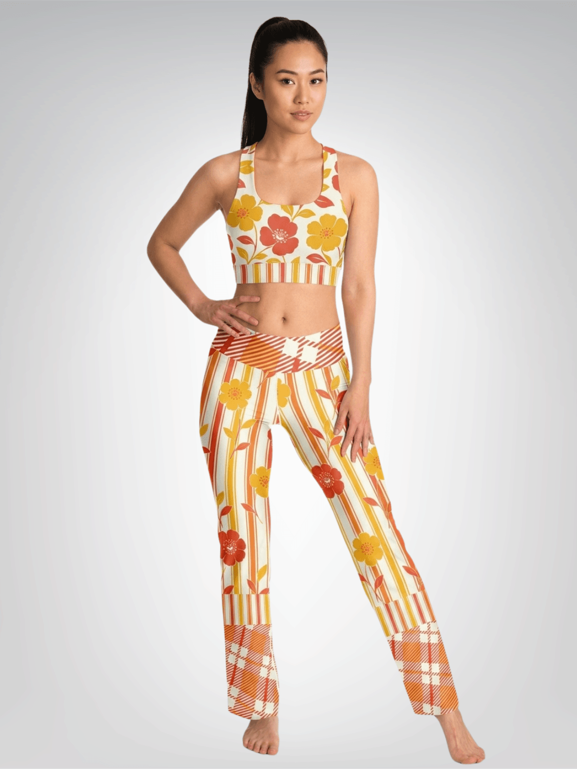Salsa Time Floral Stripe Flare Leggings