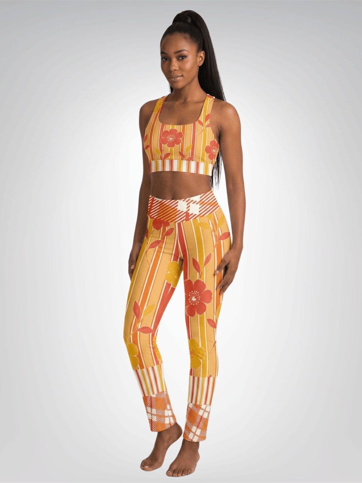 Salsa Time Golden Floral Stripe Padded Sports Bra