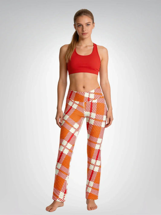 Salsa Time Orange Tartan Plaid Flare Leggings