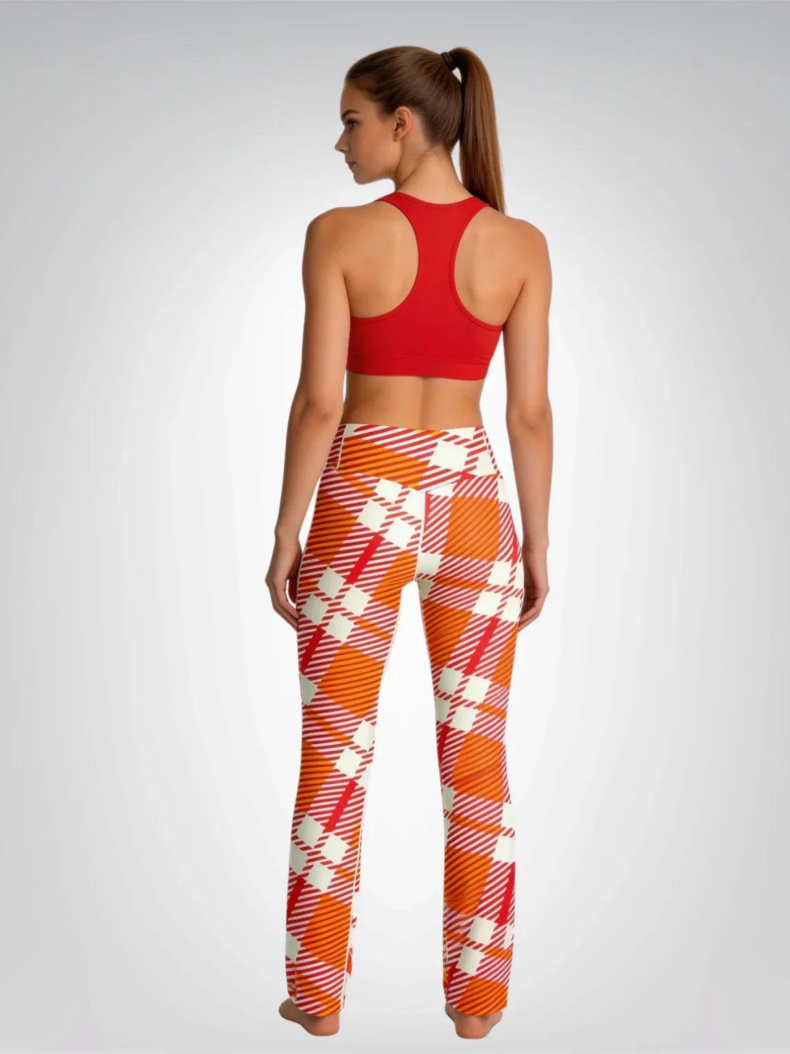 Salsa Time Orange Tartan Plaid Flare Leggings